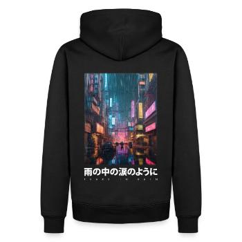 Tears In Rain Cyberpunk T-Shirt - Männer Premium Bio Hoodie - Schwarz - Hinten - Nico (187cm)