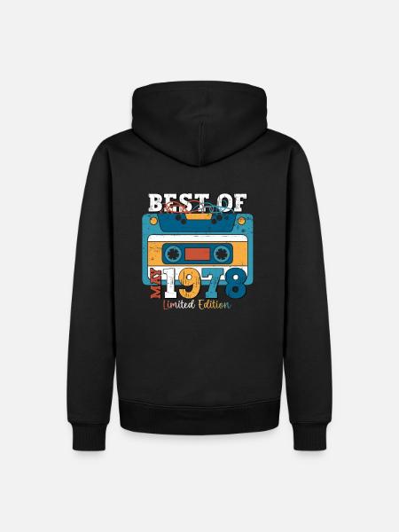 45th Birthday Man Cassette Mai 1978 - Sweat à capuche Premium bio Homme - noir