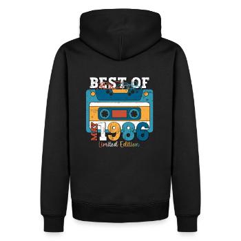 37 Birthday Man Cassette May Vintage 1986 - Sweat à capuche Premium bio Homme - noir - Dos - Nico (187cm)