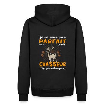 Parfait Chasseur - Cadeau Humour Chasse - Sweat à capuche Premium bio Homme - noir - Dos - Nico (187cm)