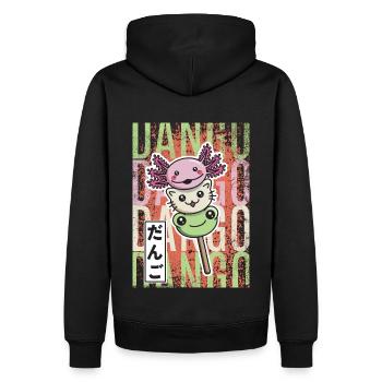 Dango Kawaii axolotl chat grenouille - Sweat à capuche Premium bio Homme - noir - Dos - Nico (187cm)