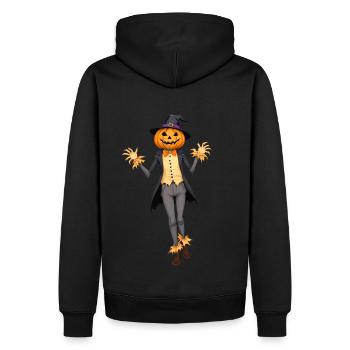 Kürbis Vogelscheuche Hut Hexenhut Halloween lustig - Männer Premium Bio Hoodie - Schwarz - Hinten - Nico (187cm)