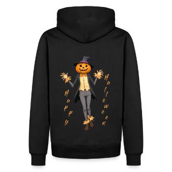 Happy Halloween Kürbis Hexenhut Vogelscheuche - Männer Premium Bio Hoodie - Schwarz - Hinten - Nico (187cm)