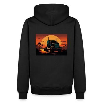 Ein letzter Sonnenstrahl auf der Straße - Männer Premium Bio Hoodie - Schwarz - Hinten - Nico (187cm)