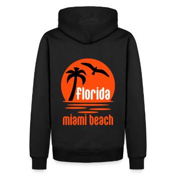 Floride, Miami beach (soleil, palmier, oiseau) - Sweat à capuche Premium bio Homme - noir - Dos - Nico (187cm)