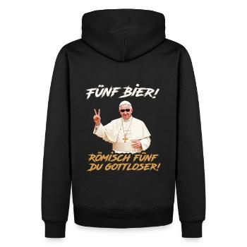 Fünf Bier - Papst römisch 5 - Männer Premium Bio Hoodie - Schwarz - Hinten - Nico (187cm)