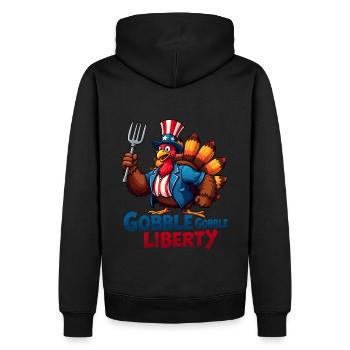 Gobble Gobble Liberty - Männer Premium Bio Hoodie - Schwarz - Hinten - Nico (187cm)