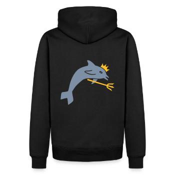 ★ Designfarben änderbar ★ Delfin, Krone, Dreizack - Männer Premium Bio Hoodie - Schwarz - Hinten - Nico (187cm)