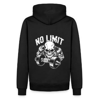 Bodybuilding Skull Workout and No Limit - Männer Premium Bio Hoodie - Schwarz - Hinten - Nico (187cm)
