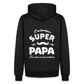 Cadeau papa authentique super papa fete papa - Sweat à capuche Premium bio Homme - noir - Dos - Nico (187cm)