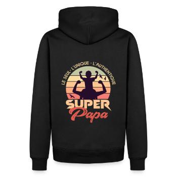 Super papa superpapa cadeau papa fete - Sweat à capuche Premium bio Homme - noir - Dos - Nico (187cm)