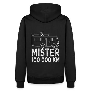 Camping Monsieur 100,000 km motorhome gift - Men’s Premium Organic Hoodie - black - Back - Nico (187cm)