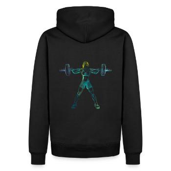 Fitness Girl - bleu pendant l'entraînement avec haltère - Sweat à capuche Premium bio Homme - noir - Dos - Nico (187cm)