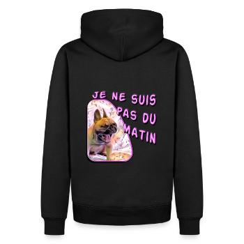 Le Bouledogue Français, ce n’est pas du matin (x1) - Sweat à capuche Premium bio Homme - noir - Dos - Nico (187cm)