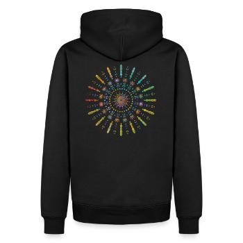 Mandala Yoga tribal Sonne strahlend gelb bunt - Männer Premium Bio Hoodie - Schwarz - Hinten - Nico (187cm)