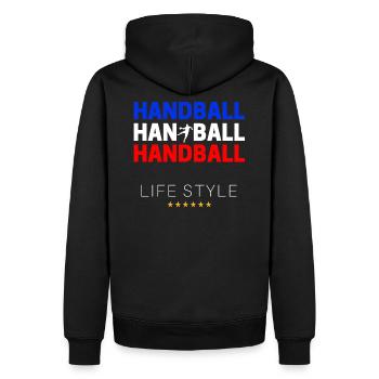 HANDBALL Life Style Bleu Blanc Rouge - Sweat à capuche Premium bio Homme - noir - Dos - Nico (187cm)