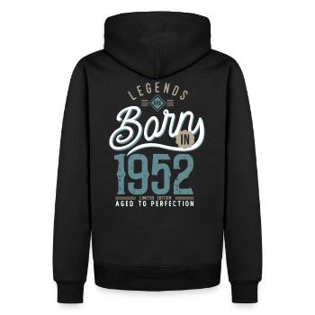 legends are born in 1952, anniversaire 70 ans - Sweat à capuche Premium bio Homme - noir - Dos - Nico (187cm)