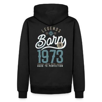 legends are born in 1973 anniversaire 50 ans - Sweat à capuche Premium bio Homme - noir - Dos - Nico (187cm)