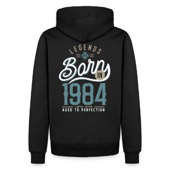 Legenden werden geboren 1984 Jubiläum - Männer Premium Bio Hoodie - Schwarz - Hinten - Nico (187cm)