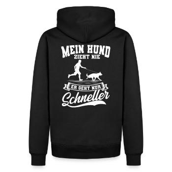 Mein Hund zieht nie - Männer Premium Bio Hoodie - Schwarz - Hinten - Nico (187cm)