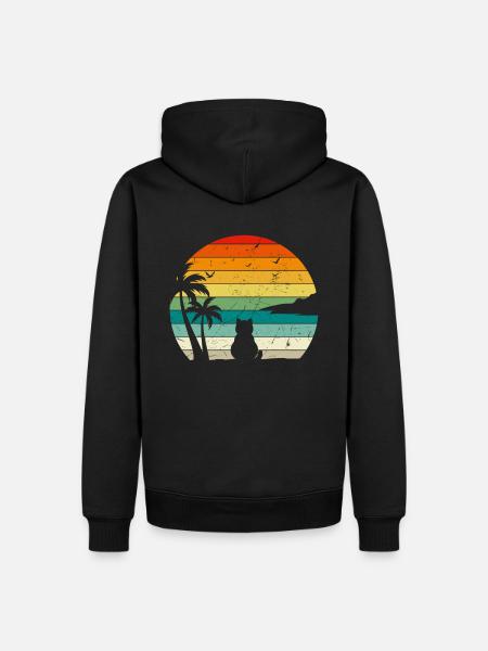 Retro cat under palm trees - Men’s Premium Organic Hoodie - black