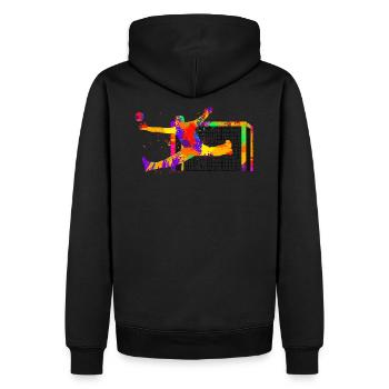 Aquarell-Splash Handball-Torwart Geschenkidee - Männer Premium Bio Hoodie - Schwarz - Hinten - Nico (187cm)