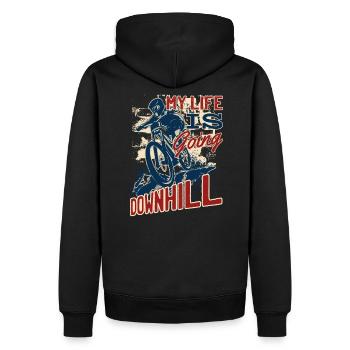 My Life Is Going Downhill Cycling Radfahrer Zitat - Männer Premium Bio Hoodie - Schwarz - Hinten - Nico (187cm)