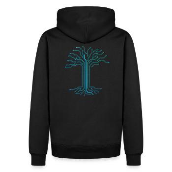 Bedruckte Schaltungswelle blau - Männer Premium Bio Hoodie - Schwarz - Hinten - Nico (187cm)