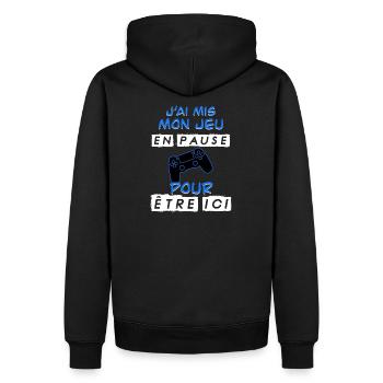 Jeu en pause - Sweat à capuche Premium bio Homme - noir - Dos - Nico (187cm)