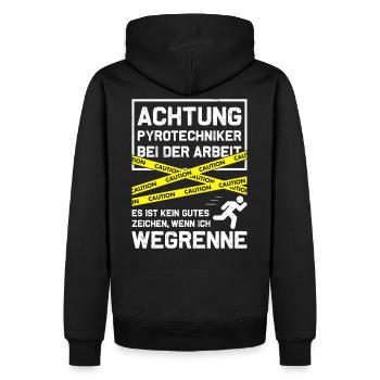 Achtung - Pyrotechniker bei der Arbeit - Männer Premium Bio Hoodie - Schwarz - Hinten - Nico (187cm)