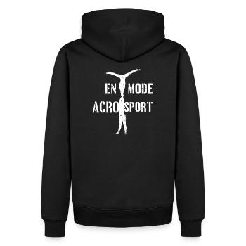 In acrosport mode - Men’s Premium Organic Hoodie - black - Back - Nico (187cm)
