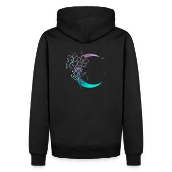 Lune avec fleurs dotwork tattoo - Sweat à capuche Premium bio Homme - noir - Dos - Nico (187cm)