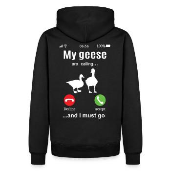 Mes oies appellent l’oie drôle agriculteur - Sweat à capuche Premium bio Homme - noir - Dos - Nico (187cm)