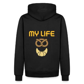 Ma vie (bretzel, croissant) - Sweat à capuche Premium bio Homme - noir - Dos - Nico (187cm)