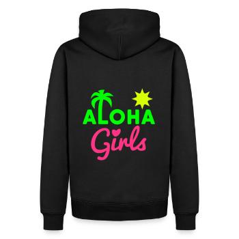 Aloha girls (paume comme L, soleil, cœur comme i-point) - Sweat à capuche Premium bio Homme - noir - Dos - Nico (187cm)