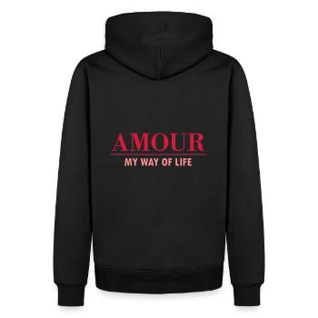 Amour, my way of life (line) - Men’s Premium Organic Hoodie - black - Back - Nico (187cm)