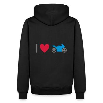 ★ Designfarben änderbar ★ Ich liebe Motorräder - Männer Premium Bio Hoodie - Schwarz - Hinten - Nico (187cm)