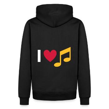 Ich liebe Musik (Herz, Note) - Männer Premium Bio Hoodie - Schwarz - Hinten - Nico (187cm)