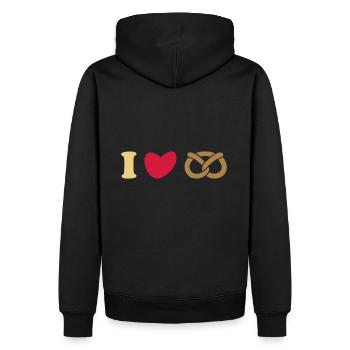 ★ Designfarben änderbar ★ Ich liebe Brezel - Männer Premium Bio Hoodie - Schwarz - Hinten - Nico (187cm)