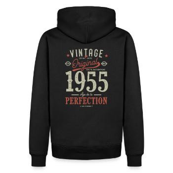 Zeitalter der Perfektion 1955, Jubiläum - Männer Premium Bio Hoodie - Schwarz - Hinten - Nico (187cm)