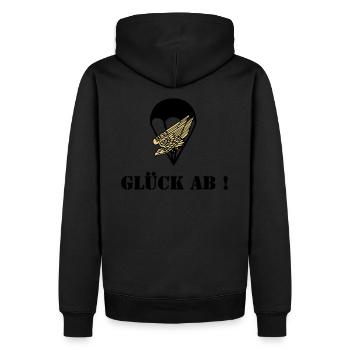 Glück ab Fallschirmjäger - Männer Premium Bio Hoodie - Schwarz - Hinten - Nico (187cm)