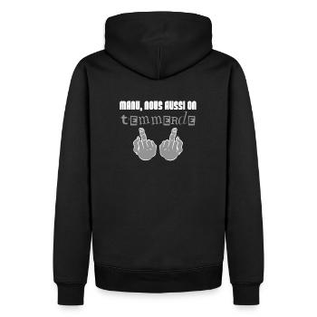 Manu, nous aussi on t'emmerde ! - Sweat à capuche Premium bio Homme - noir - Dos - Nico (187cm)