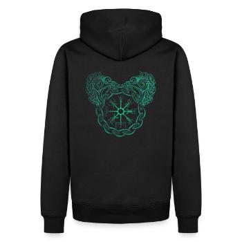 Symbole nordique Viking Fenrir et Vegvisir dotwork - Sweat à capuche Premium bio Homme - noir - Dos - Nico (187cm)