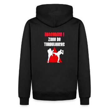 ATTENTION ! Zone de turbulences - Sweat à capuche Premium bio Homme - noir - Dos - Nico (187cm)