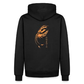 Phoenix, orangefarbener Feuervogel Logo Kunst - Männer Premium Bio Hoodie - Schwarz - Hinten - Nico (187cm)