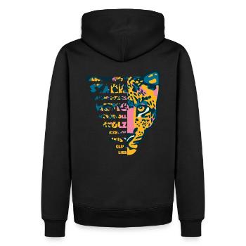 Löwe Kopf🦁 Selbstbewusst, Stark, Wündervoll, Lieb - Männer Premium Bio Hoodie - Schwarz - Hinten - Nico (187cm)