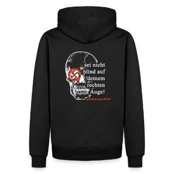 "gemeinsam gegen rechts" - Männer Premium Bio Hoodie - Schwarz - Hinten - Nico (187cm)