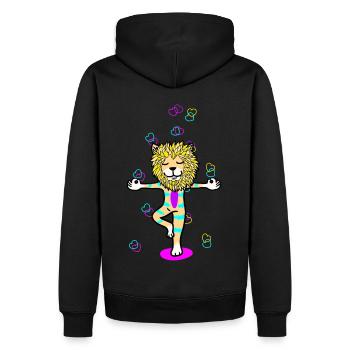 Kinder Yoga Löwe Meditation bunt farbenfroh Yogi - Männer Premium Bio Hoodie - Schwarz - Hinten - Nico (187cm)