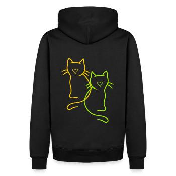 Vintage Katzen Retro Herz - Männer Premium Bio Hoodie - Schwarz - Hinten - Nico (187cm)