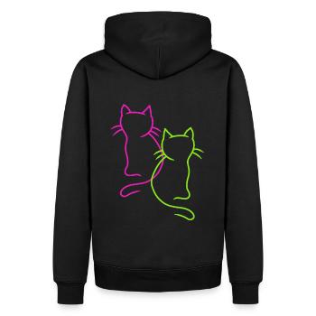 Retro Vintage Katzen 80er 90er - Männer Premium Bio Hoodie - Schwarz - Hinten - Nico (187cm)